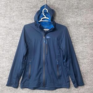 REI E1 Elements Rain Jacket Coat Mens XL Blue Full Zip Hooded Waterproof